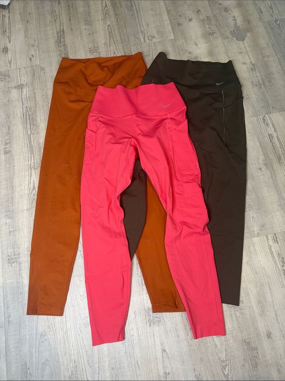Nike Hot Pink, Rust Orange & Dark Green High-Waist Leggings Trio